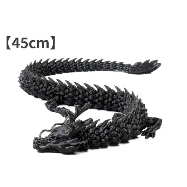 Feng Shui 3D Dragon - Matte black 45cm articulated dragon with detailed horns and scales, protective decor