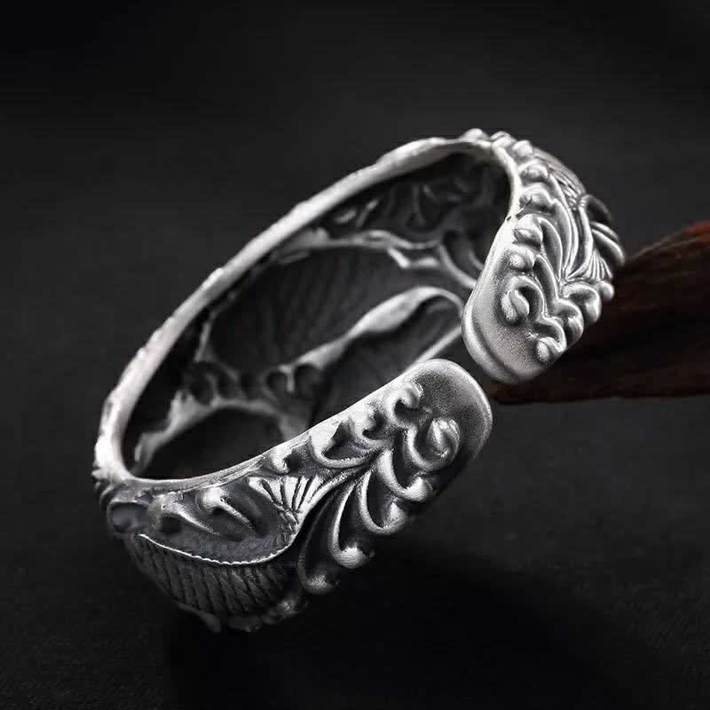 Koi Lotus Luck Bracelet – Wrist shot showing bracelet fitted on arm, adjustable open cuff bracelet
