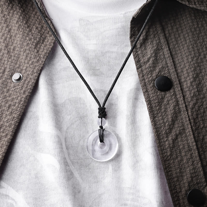 Lucky Coin Pendant Healing Crystal Gemstone Necklace – Brown and tan picture jasper bi disc pendant on black cord