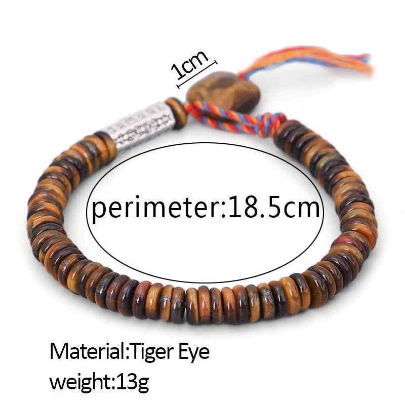 Tiger Eye Om Mani Padme Hum Bracelet - product with size and material specifications shown