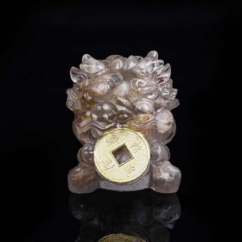 Handmade PiXiu Crystal – Smoky quartz front view on black, protection decor