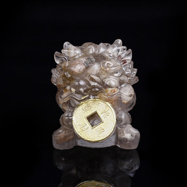 Handmade PiXiu Crystal – Smoky quartz front view on black, protection decor