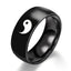 Yin Yang Titanium Steel Couple Ring - Black band with white yin-yang symbol engraved, polished titanium steel ring