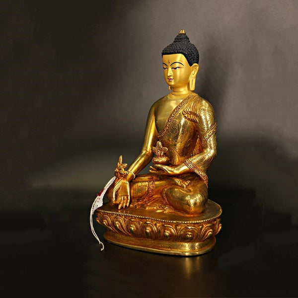 Shakyamuni Medicine Buddha Statue – gold plated surface shimmer finish, shiny medicine buddha statue