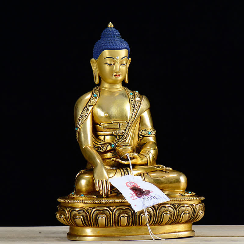 Shakyamuni Compassion Copper Buddha Statue Home Decoration – serene face downcast eyes smile, compassion statue detail