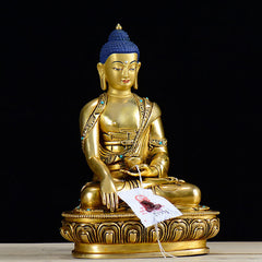 Shakyamuni Compassion Copper Buddha Statue Home Decoration – serene face downcast eyes smile, compassion statue detail