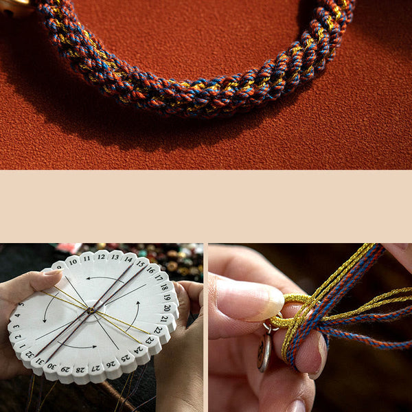 Om Mani Padme Hum Braided Bracelet – Handcrafted kumihimo braiding process showing weaving technique and finished cord