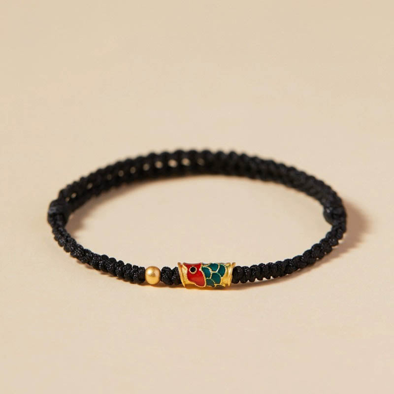 Koi Fish Wealth Bracelet – Decorative bead accent on red braided koi bracelet, lucky charm