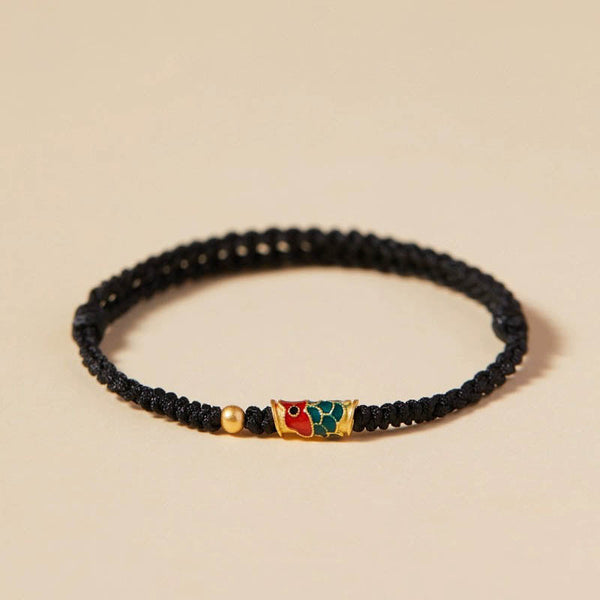 Koi Fish Wealth Bracelet – Decorative bead accent on red braided koi bracelet, lucky charm