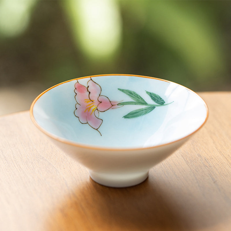 Mandala Koi Teacup – Back view revealing full mandala flower pattern, 50ml oriental cup