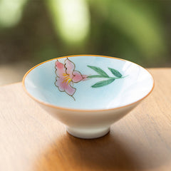 Mandala Koi Teacup – Back view revealing full mandala flower pattern, 50ml oriental cup