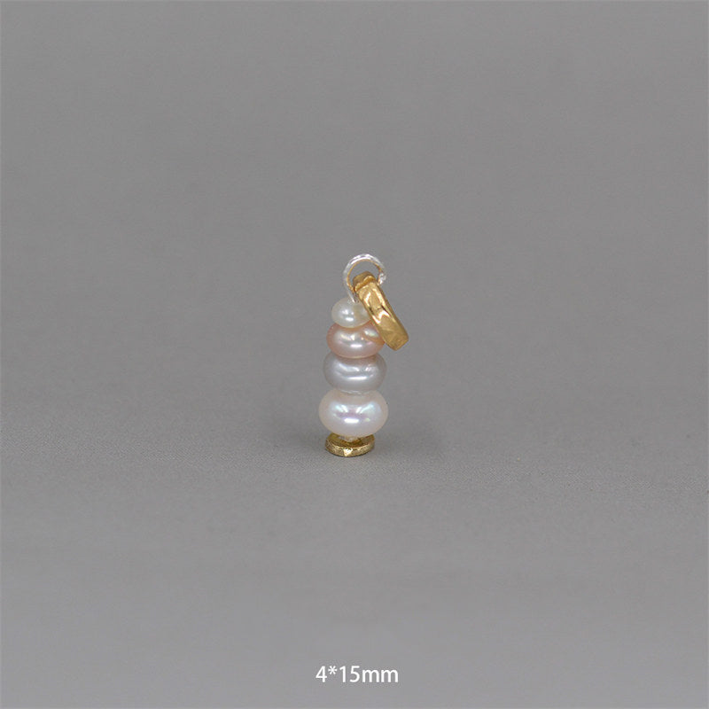 Zen Cairn Crystal Pendant – four stacked white and pink freshwater pearls with gold accents, 4x15mm pearl charm