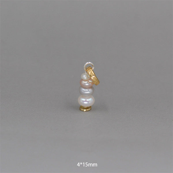 Zen Cairn Crystal Pendant – four stacked white and pink freshwater pearls with gold accents, 4x15mm pearl charm