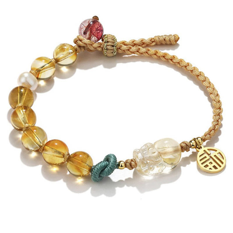 Citrine PiXiu Fu Bracelet – Citrine and PiXiu bracelet with pearl on white background
