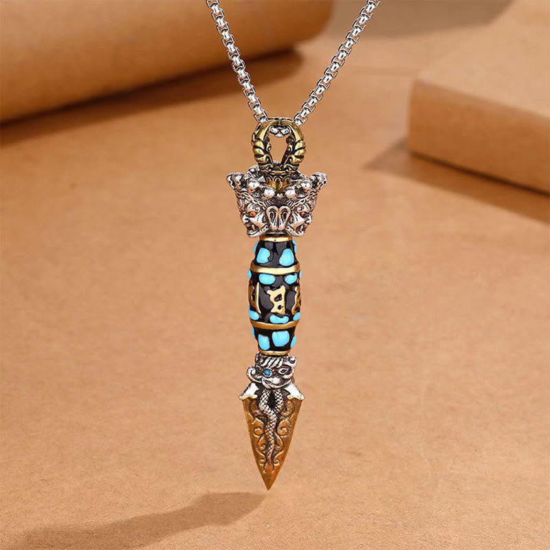 Tibetan Dzi Bead Dorje Vajra Om Mani Padme Hum Pendant Zweitbild