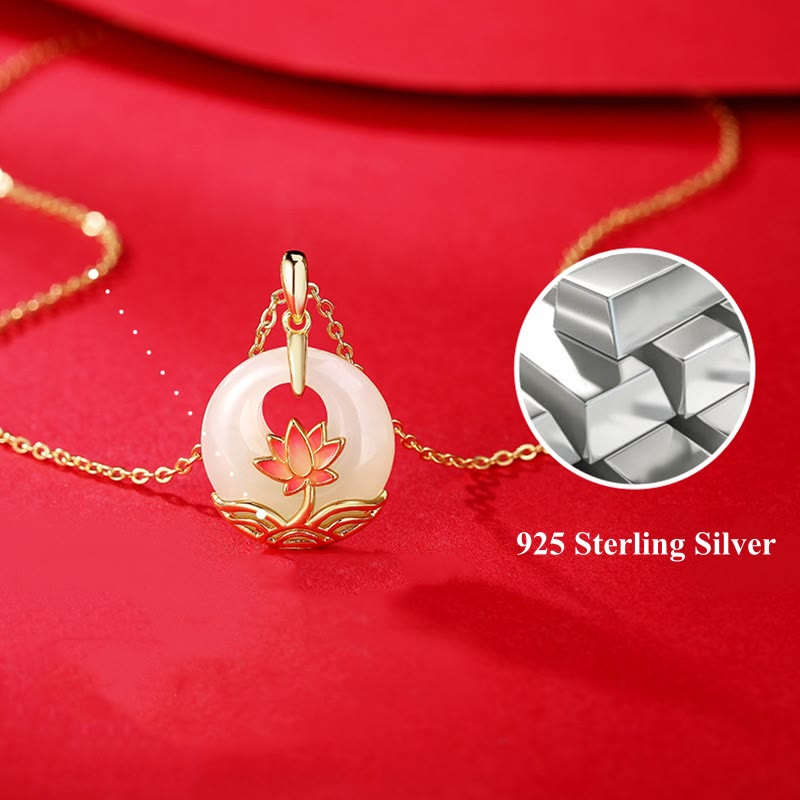 Sterling Silver Hetian White Jade Lotus Necklace – jade lotus pendant with silver detail, pure