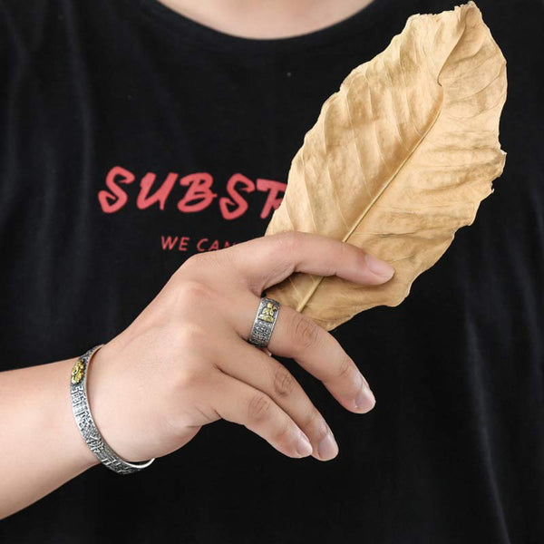 Natal Buddha Ring - Worn ring and matching bracelet holding dried leaf, Blessed