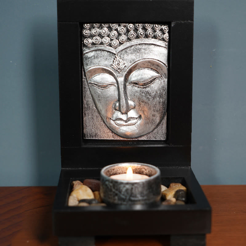 Buddha Compassion Serenity Prayer Altar Zen Home Decoration – Three-quarter angle, detailed robe carving