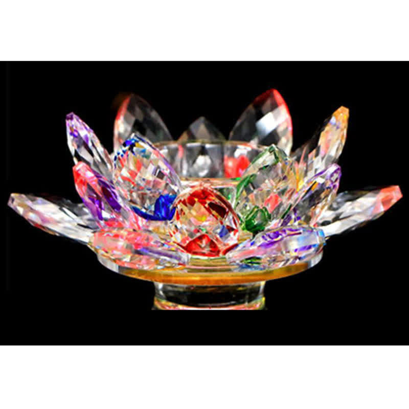 Lotus Flower Crystal Candle Holder - emerald crystal base with silver trim, detail