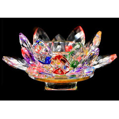 Lotus Flower Crystal Candle Holder - emerald crystal base with silver trim, detail