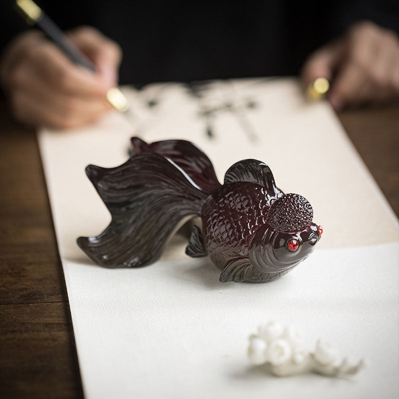 Koi Fish Resin Tea Pet – Close-up scales and fins detail, hand poured resin art