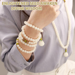 Bodhi Seed Lotus Mala - worn as necklace and wrapped bracelet on model, dual wear style, divine wisdom
