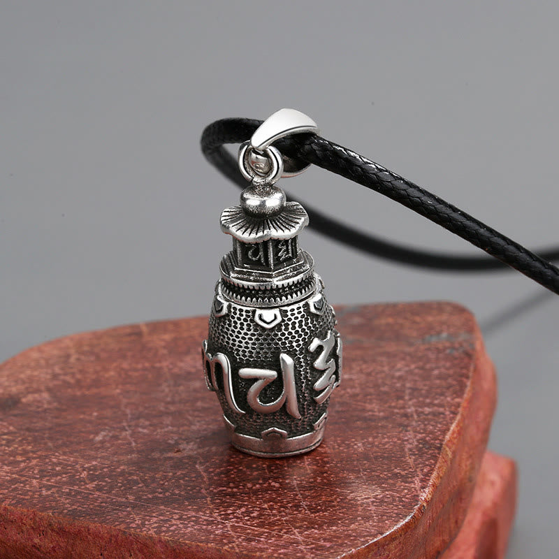 Om Mani Padme Hum Copper Pendant Necklace – Upright prayer wheel with tiered roof, Buddhist necklace