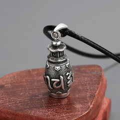Om Mani Padme Hum Copper Pendant Necklace – Upright prayer wheel with tiered roof, Buddhist necklace