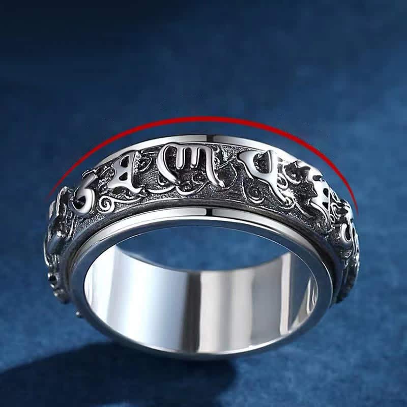 Swastika Copper Rotatable Ring – Spinner ring with engraved mantra and scrollwork, fidget jewelry