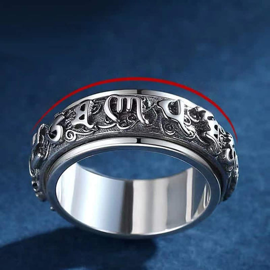 Swastika Copper Rotatable Ring – Spinner ring with engraved mantra and scrollwork, fidget jewelry