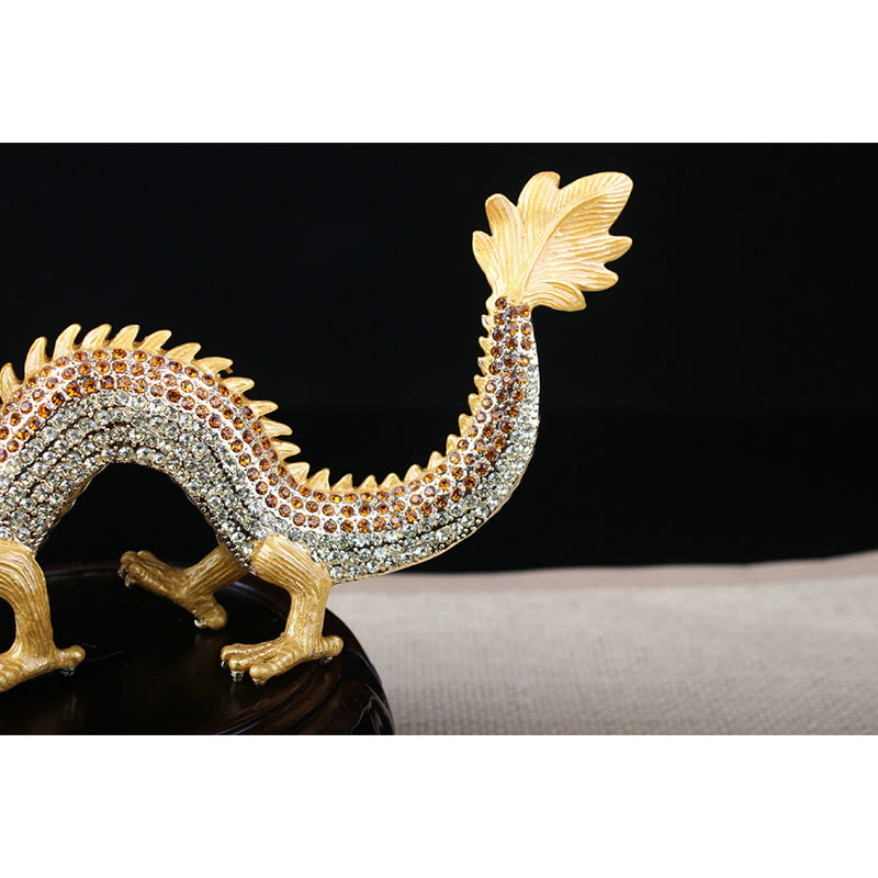 Handmade Feng Shui Dragon Decoration – Gold dragon tail section, fan finial with amber spine accent, Detailed