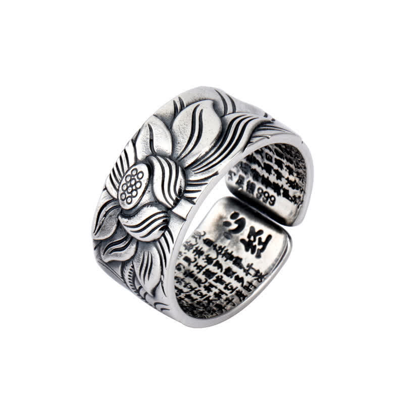 999 Silver Lotus Ring – lotus bloom and 999 purity mark on pure white background