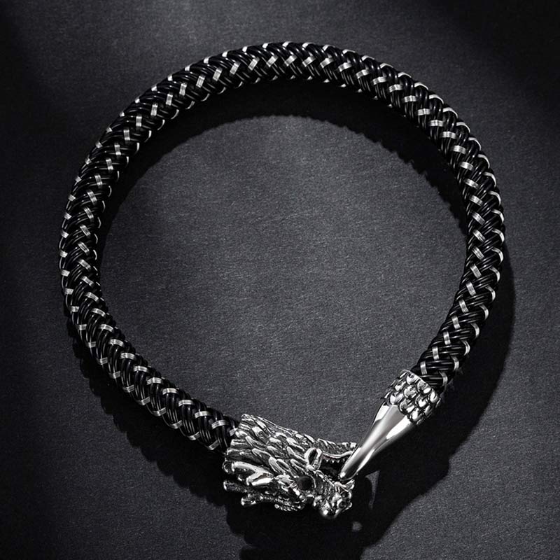 Dragon Protection Bracelet - Top-down view of open oval design, Masculine