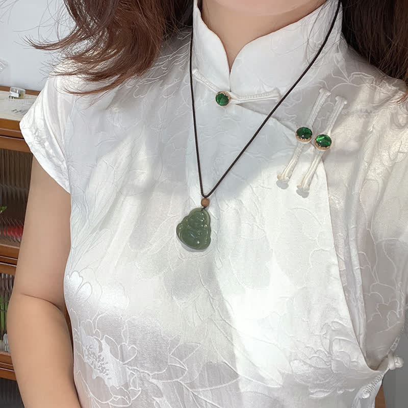 Laughing Buddha Hetian Jade Necklace – Plump smiling Buddha with exposed belly, good fortune charm