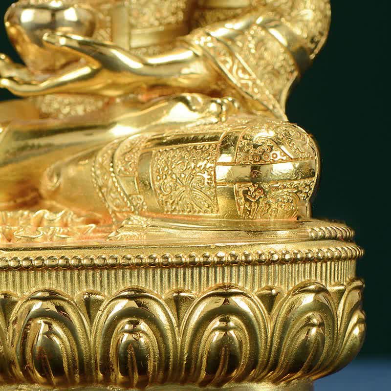 Shakyamuni Enlightenment Copper Statue – yoga studio shelf with stones, wellness mindfulness space