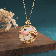 White Jade Koi Necklace – Full front view of pendant on 45cm alloy chain, koi fish lotus blessing jewelry