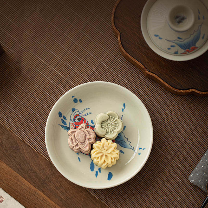Koi Fish Gaiwan – with tea leaves inside before brewing, Chinese gongfu tea