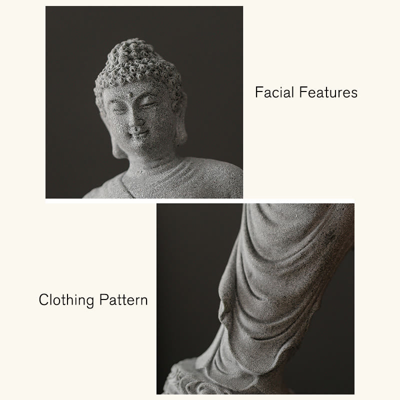 Buddha Home Decoration Sandstone – textured stone meditating form, auspicious clouds art piece