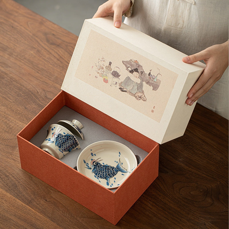 Koi Sancai Teacup – side angle showing cup depth and wall thickness, gaiwan