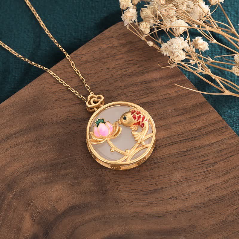White Jade Koi Necklace – Close-up of carved white jade koi fish body with scale texture, jade pendant necklace