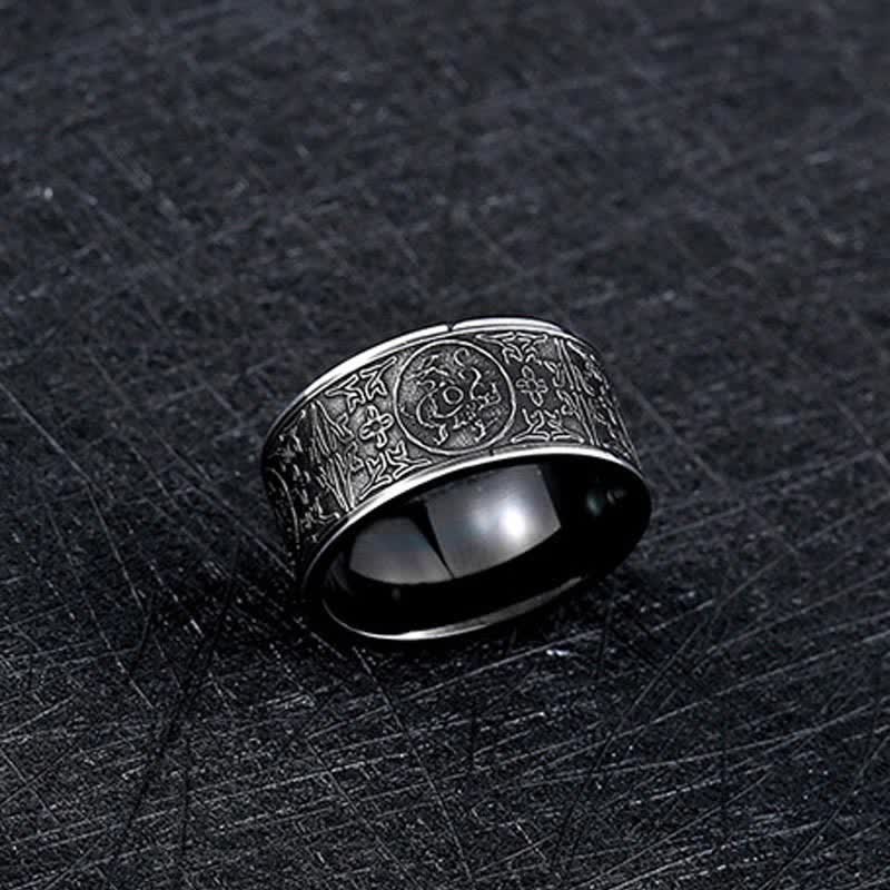 Four Guardian Beasts Ring – skull medallion with Celtic engravings, Edgy
