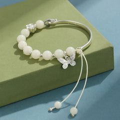 Bodhi Seed Butterfly Lotus Bracelet – Full bracelet front view, bodhi seed beaded bangle