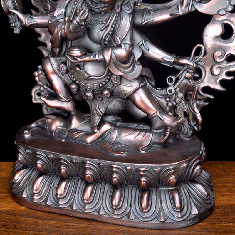 Mahakala Statue Figurine – dynamic posture ceremonial implements, Buddhist altar centerpiece