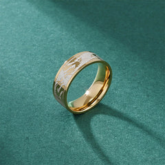Dragon Titanium Steel Ring – Two-tone gold band with flowing center inlay, Artistic