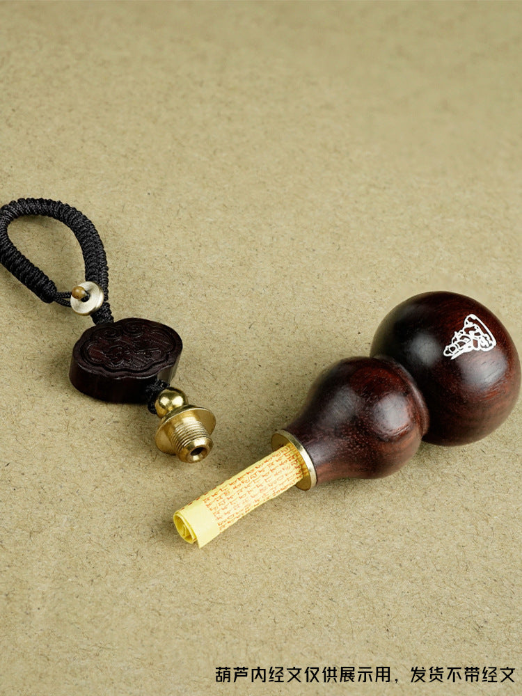 Red Sandalwood Wooden Gourd Key Pendant with 8 Guardians – Feng Shui Gourd Keychain with Eight Guardians