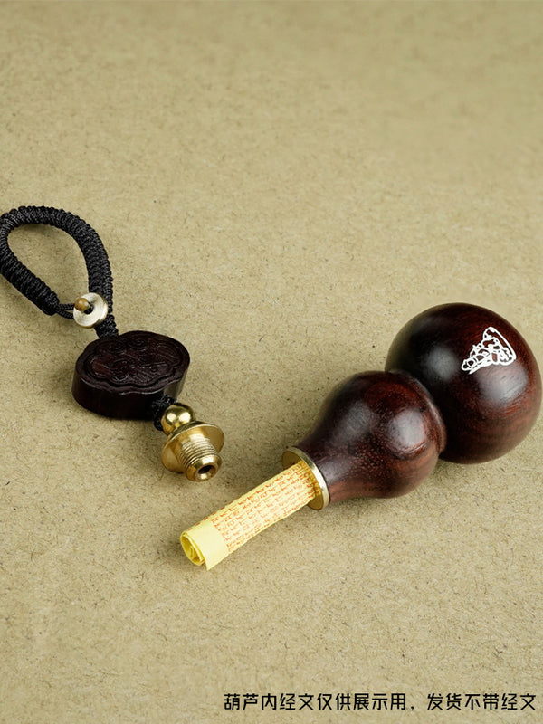 Red Sandalwood Wooden Gourd Key Pendant with 8 Guardians – Feng Shui Gourd Keychain with Eight Guardians