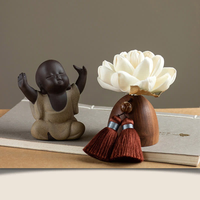 Black Peach Wood Buddha Flower Decoration – pair or group arrangement, living room shelf decoration