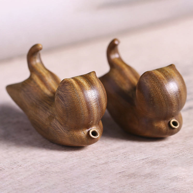 Green Sandalwood Cat Incense Burner - Twin cats showing incense holes from behind