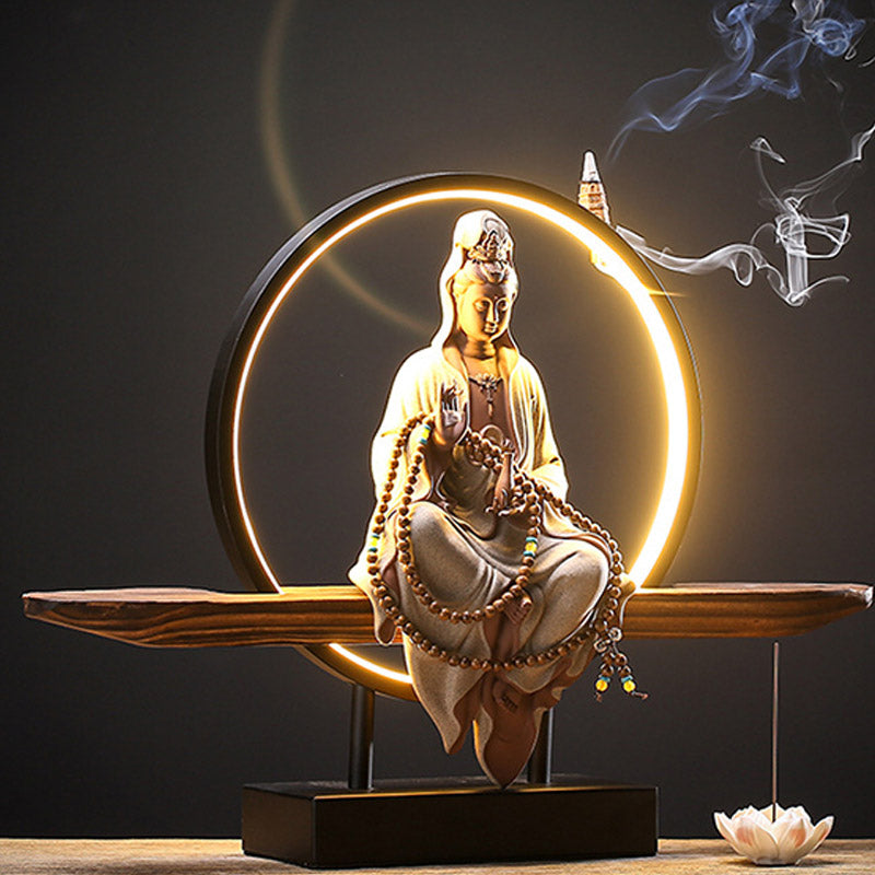 Buddha Avalokitesvara Ceramic Lotus Relaxation Incense Burner – Compact ceramic Buddha burner, peaceful home zen ornament