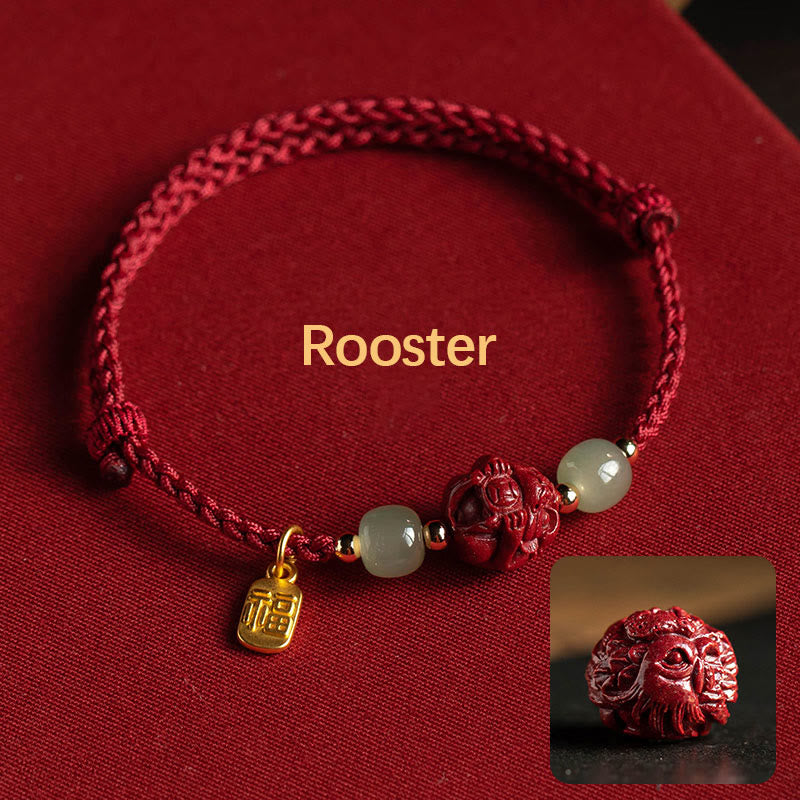 Cinnabar Hetian Jade Chinese Zodiac Bracelet, image 20, healing bracelet